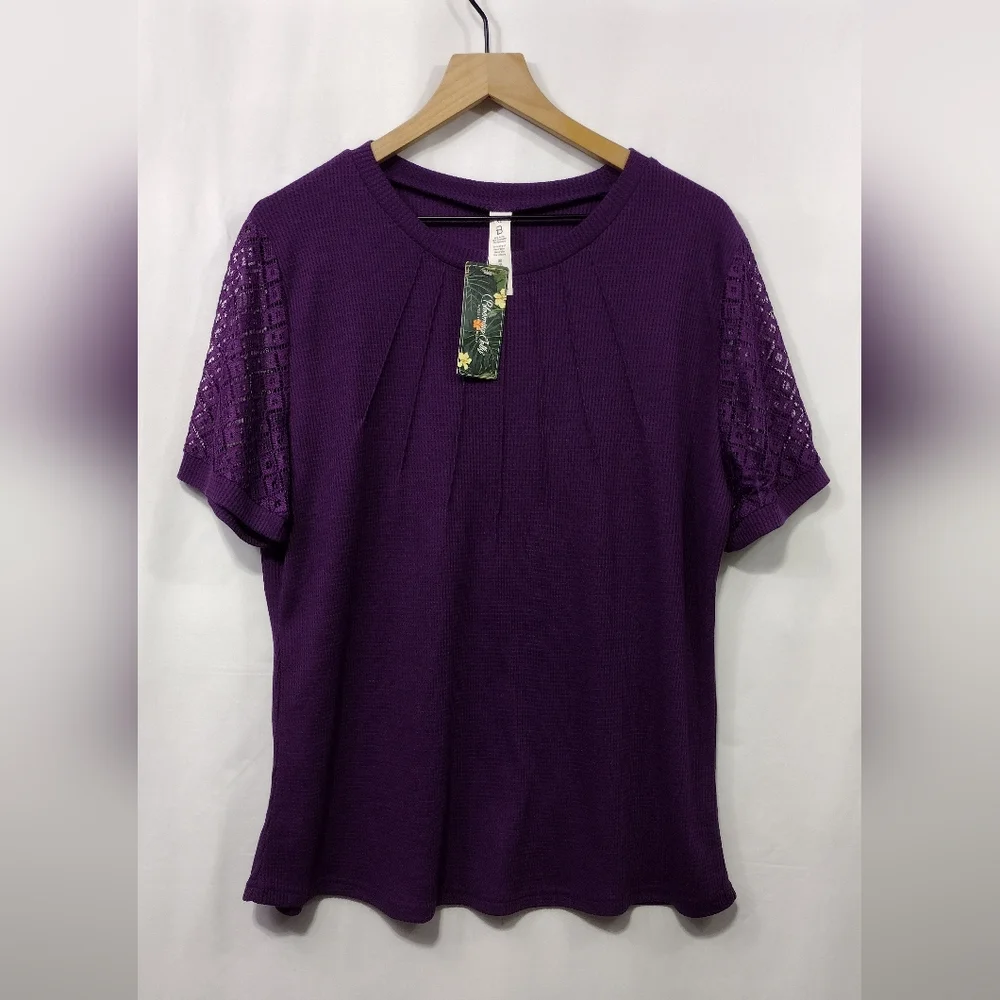 NWT Blooming Jelly Lace Sleeve Top Women's XL Purple Retro Boho Y2K Fairy - Picture 1 of 7